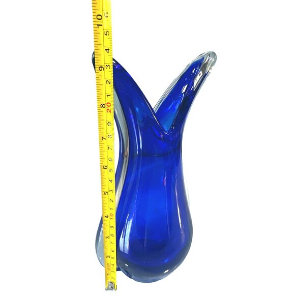 Hand Blown Cobalt Blue Murano Art Glass Vase 10 inches  Decorative Centerpiece - Picture 7 of 10